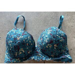 daisy fuentes Date Push-Up Padded Front Close Bra Teal Floral Women’s Sz 34B